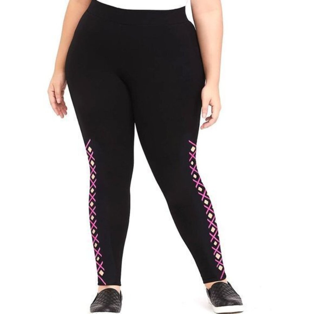 Torrid 1X New Black/Hot Pink Laser Cut Leggings‎